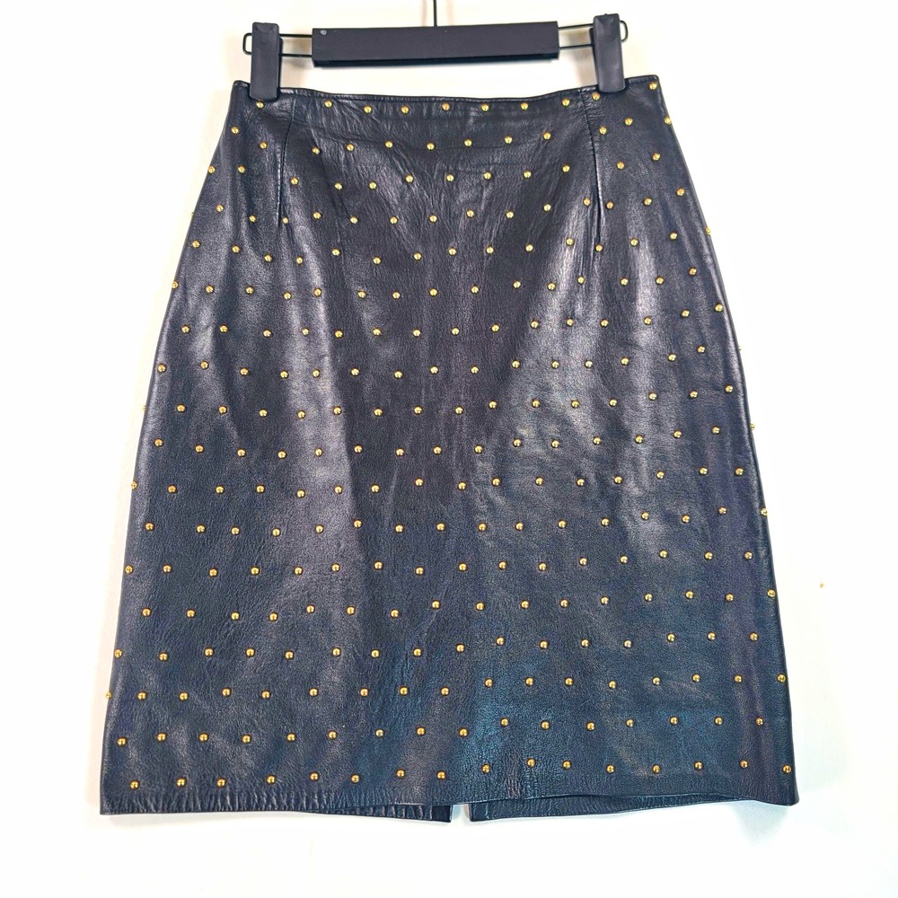 Vintage Firenze Santa Barbara Leather Skirt Gold Studs Saks 5th Avenue READ**